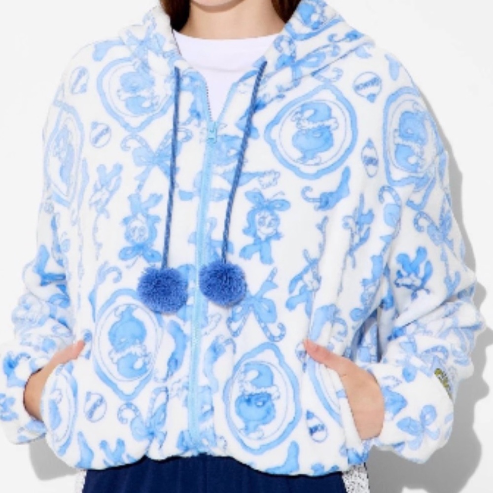 Women's Grinch Zip-Up Graphic Hooded Sweatshirt - White